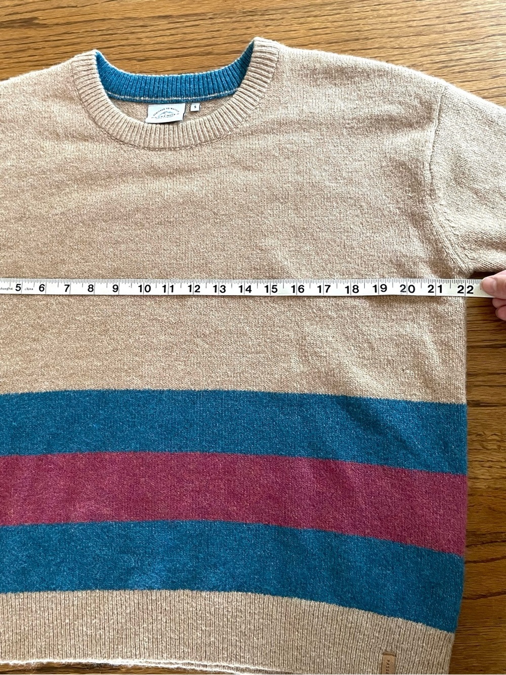 Passenger Colorblock Crewneck Stripe Sweater Tan Sz Small Gorpcore Grandpa Cozy - Picture 6 of 11